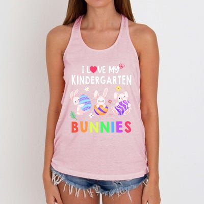 Cute I Love My Kindergarten Bunnies Teacher Happy Easter Day Gift Women's Knotted Racerback Tank