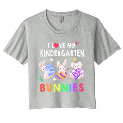 Cute I Love My Kindergarten Bunnies Teacher Happy Easter Day Gift Women's Crop Top Tee