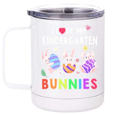 Cute I Love My Kindergarten Bunnies Teacher Happy Easter Day Gift 12 oz Stainless Steel Tumbler Cup