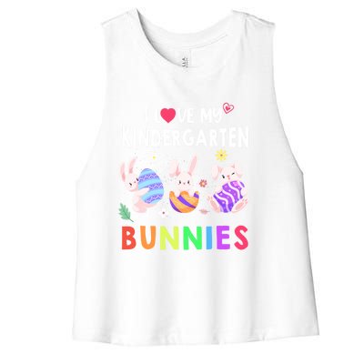 Cute I Love My Kindergarten Bunnies Teacher Happy Easter Day Gift Women's Racerback Cropped Tank