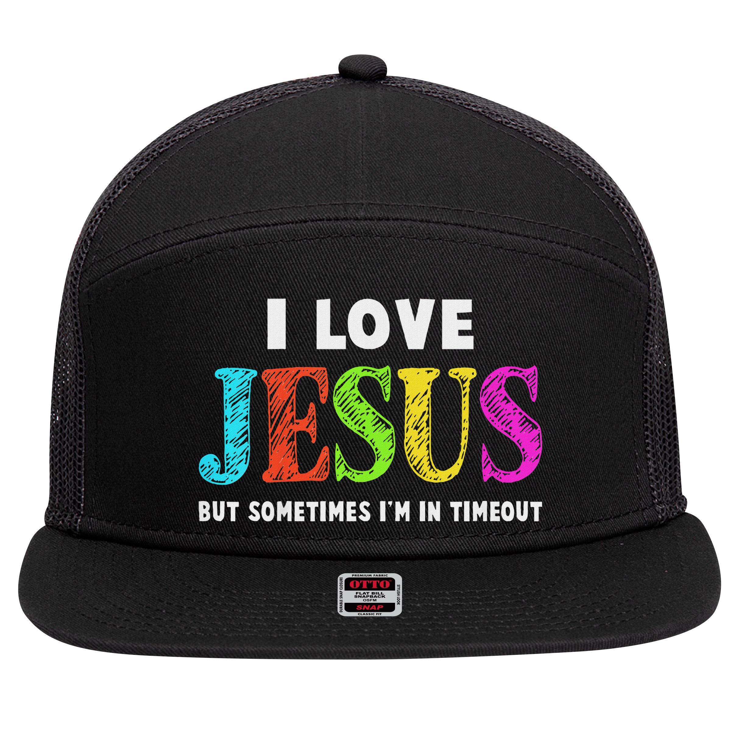 Cute I Love Jesus Christian Faith Gifts 7 Panel Mesh Trucker Snapback Hat