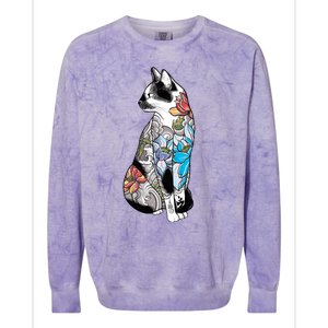 Cat In Lotus Tattoo Colorblast Crewneck Sweatshirt