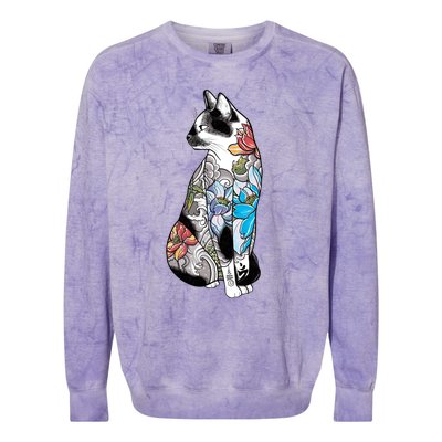 Cat In Lotus Tattoo Colorblast Crewneck Sweatshirt