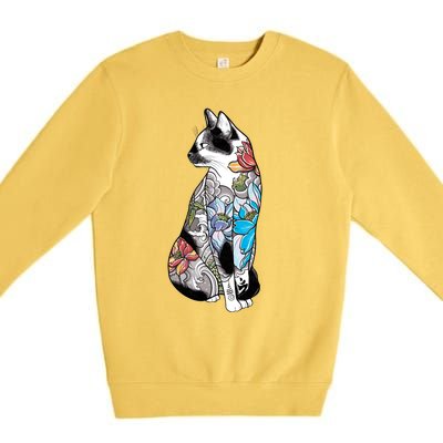 Cat In Lotus Tattoo Premium Crewneck Sweatshirt