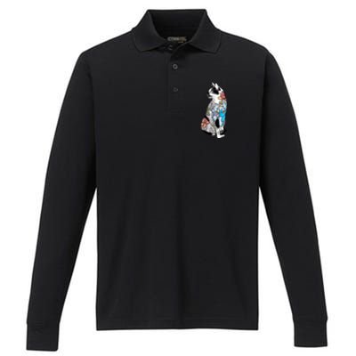 Cat In Lotus Tattoo Performance Long Sleeve Polo