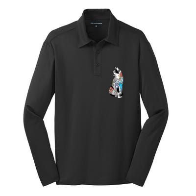 Cat In Lotus Tattoo Silk Touch Performance Long Sleeve Polo