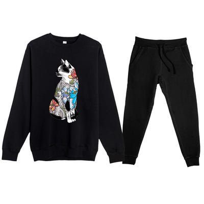 Cat In Lotus Tattoo Premium Crewneck Sweatsuit Set