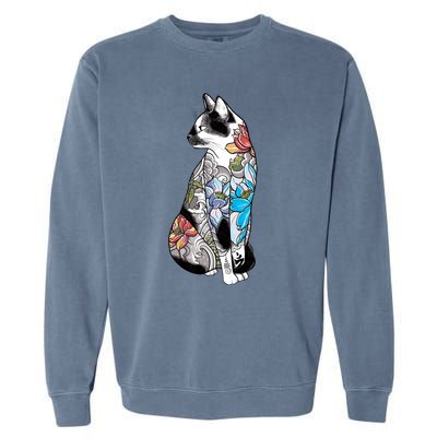 Cat In Lotus Tattoo Garment-Dyed Sweatshirt