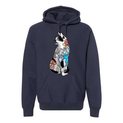 Cat In Lotus Tattoo Premium Hoodie