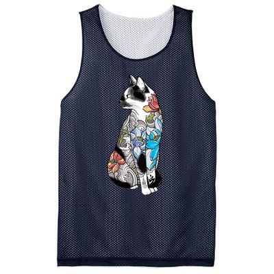 Cat In Lotus Tattoo Mesh Reversible Basketball Jersey Tank