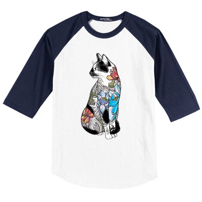 Cat In Lotus Tattoo Baseball Sleeve Shirt