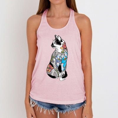 Cat In Lotus Tattoo Women's Knotted Racerback Tank