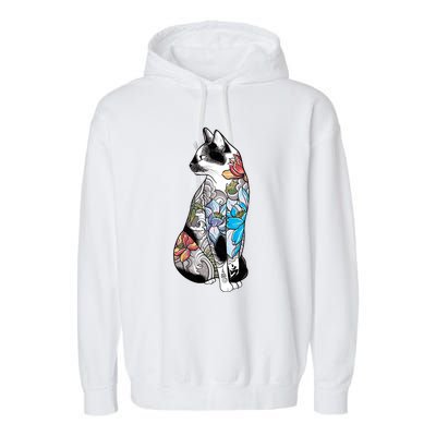 Cat In Lotus Tattoo Garment-Dyed Fleece Hoodie