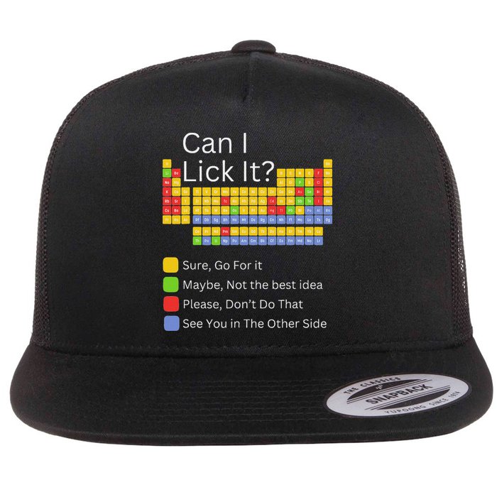 Can I Lick It Funny 100 Days Of School Periodic Table Flat Bill Trucker Hat