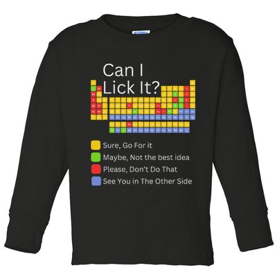 Can I Lick It Funny 100 Days Of School Periodic Table Toddler Long Sleeve Shirt