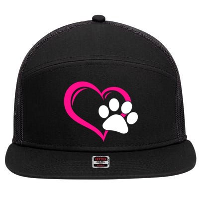 Cute I Love My Dog Puppy Cat Paw Heart Gift 7 Panel Mesh Trucker Snapback Hat