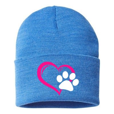 Cute I Love My Dog Puppy Cat Paw Heart Gift Sustainable Knit Beanie