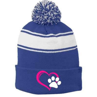 Cute I Love My Dog Puppy Cat Paw Heart Gift Stripe Pom Pom Beanie