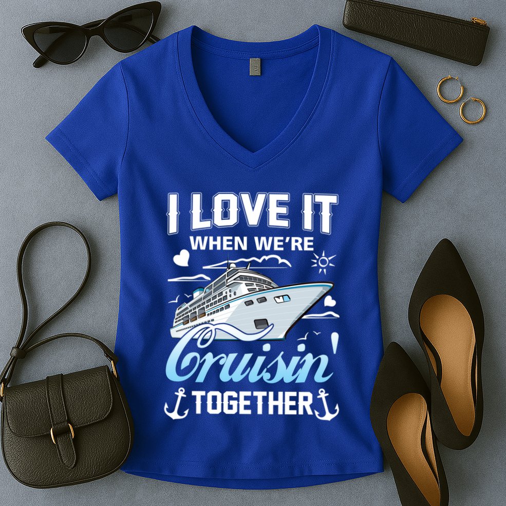 Cruise I Love When We're Cruisin' Together Family Cruising Gift Women's V-Neck T-Shirt
