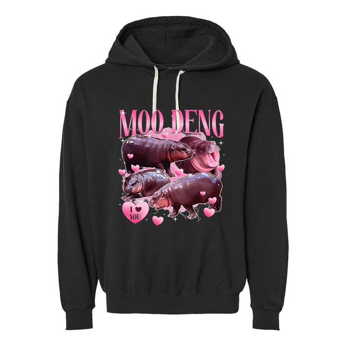 Cute I Love Moo Deng Baby Hippo Moo Deng I Heart Moo Deng Garment-Dyed Fleece Hoodie