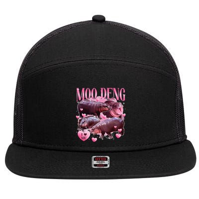 Cute I Love Moo Deng Baby Hippo Moo Deng I Heart Moo Deng 7 Panel Mesh Trucker Snapback Hat