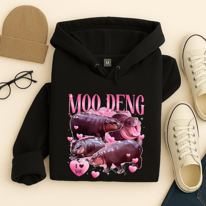 Cute I Love Moo Deng Baby Hippo Moo Deng I Heart Moo Deng Hoodie