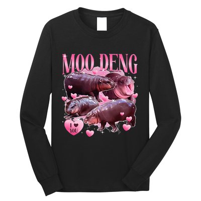 Cute I Love Moo Deng Baby Hippo Moo Deng I Heart Moo Deng Long Sleeve Shirt