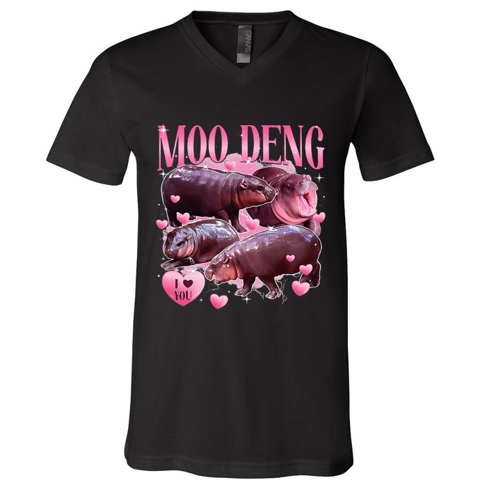 Cute I Love Moo Deng Baby Hippo Moo Deng I Heart Moo Deng V-Neck T-Shirt