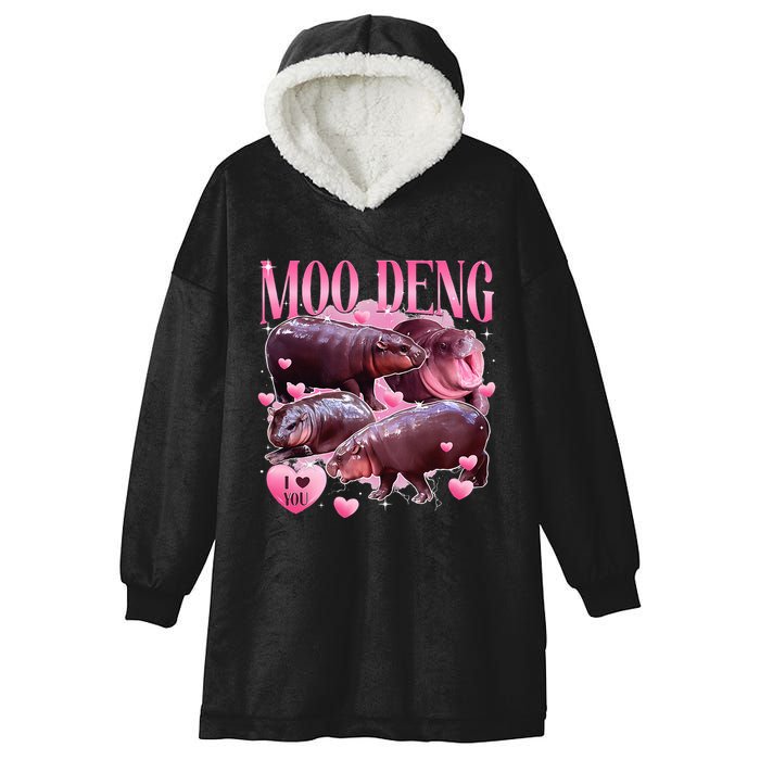 Cute I Love Moo Deng Baby Hippo Moo Deng I Heart Moo Deng Hooded Wearable Blanket