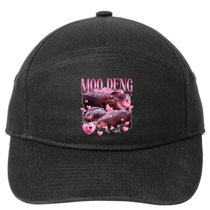 Cute I Love Moo Deng Baby Hippo Moo Deng I Heart Moo Deng 7-Panel Snapback Hat