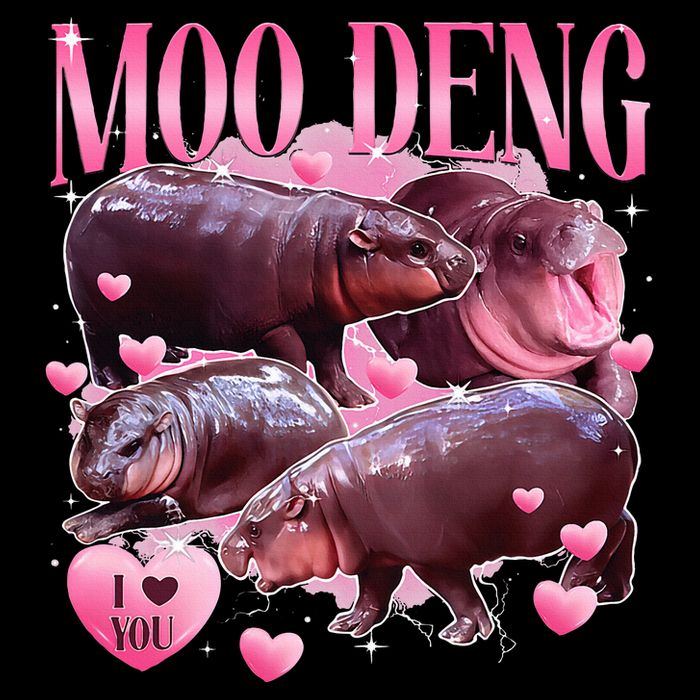 Cute I Love Moo Deng Baby Hippo Moo Deng I Heart Moo Deng 7-Panel Snapback Hat