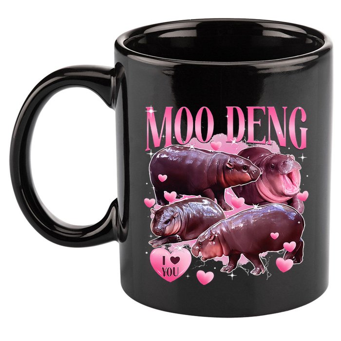 Cute I Love Moo Deng Baby Hippo Moo Deng I Heart Moo Deng 11oz C Handle Ceramic Mug