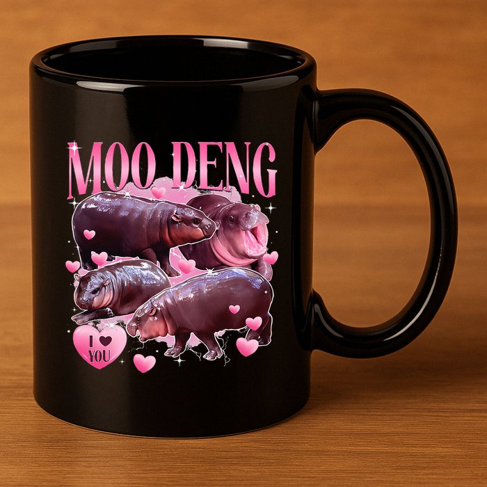Cute I Love Moo Deng Baby Hippo Moo Deng I Heart Moo Deng 11oz C Handle Ceramic Mug