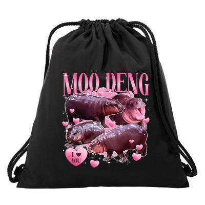 Cute I Love Moo Deng Baby Hippo Moo Deng I Heart Moo Deng Drawstring Bag