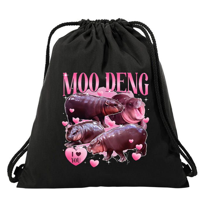 Cute I Love Moo Deng Baby Hippo Moo Deng I Heart Moo Deng Drawstring Bag