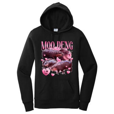Cute I Love Moo Deng Baby Hippo Moo Deng I Heart Moo Deng Women's Pullover Hoodie