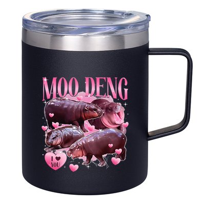 Cute I Love Moo Deng Baby Hippo Moo Deng I Heart Moo Deng 12oz Stainless Steel Coffee Mug