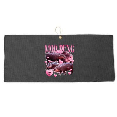 Cute I Love Moo Deng Baby Hippo Moo Deng I Heart Moo Deng Large Microfiber Waffle Golf Towel