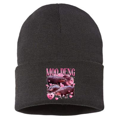 Cute I Love Moo Deng Baby Hippo Moo Deng I Heart Moo Deng Sustainable Knit Beanie