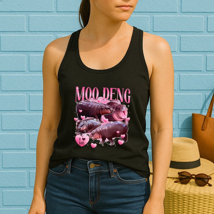 Cute I Love Moo Deng Baby Hippo Moo Deng I Heart Moo Deng Womens Tank Top