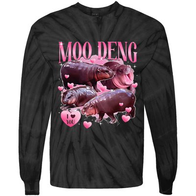 Cute I Love Moo Deng Baby Hippo Moo Deng I Heart Moo Deng Tie-Dye Long Sleeve Shirt