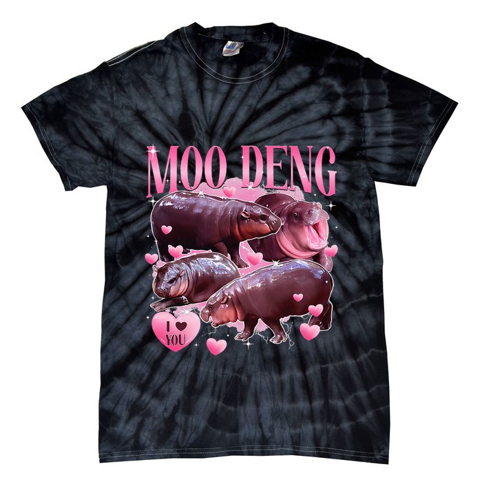 Cute I Love Moo Deng Baby Hippo Moo Deng I Heart Moo Deng Tie-Dye T-Shirt