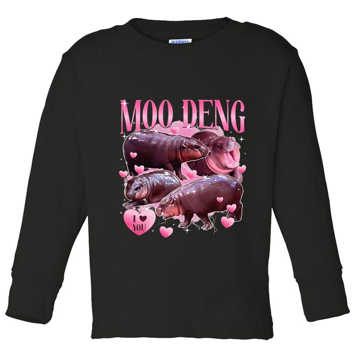 Cute I Love Moo Deng Baby Hippo Moo Deng I Heart Moo Deng Toddler Long Sleeve Shirt