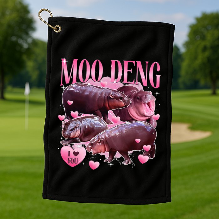 Cute I Love Moo Deng Baby Hippo Moo Deng I Heart Moo Deng Golf Towel