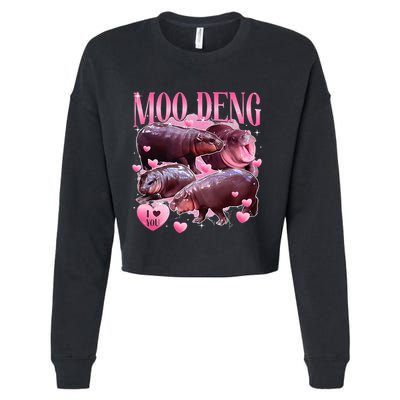Cute I Love Moo Deng Baby Hippo Moo Deng I Heart Moo Deng Cropped Pullover Crew