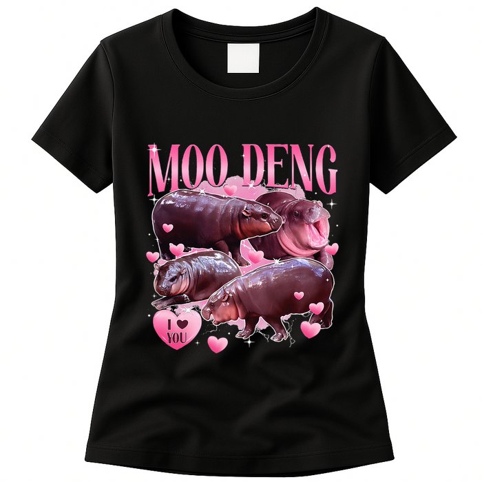Cute I Love Moo Deng Baby Hippo Moo Deng I Heart Moo Deng Womens T-Shirt