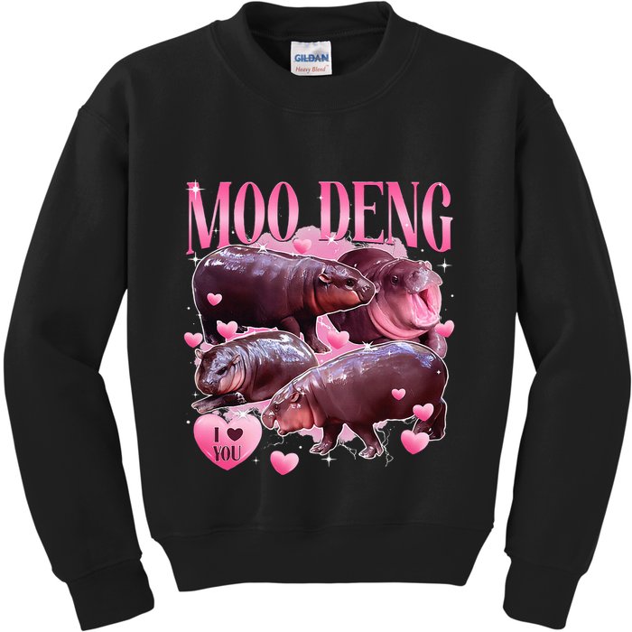 Cute I Love Moo Deng Baby Hippo Moo Deng I Heart Moo Deng Kids Sweatshirt