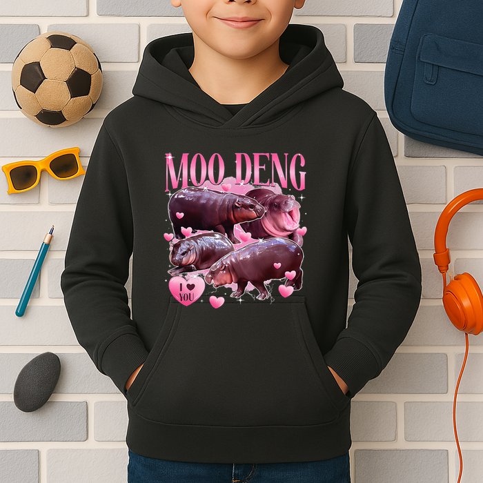 Cute I Love Moo Deng Baby Hippo Moo Deng I Heart Moo Deng Kids Hoodie