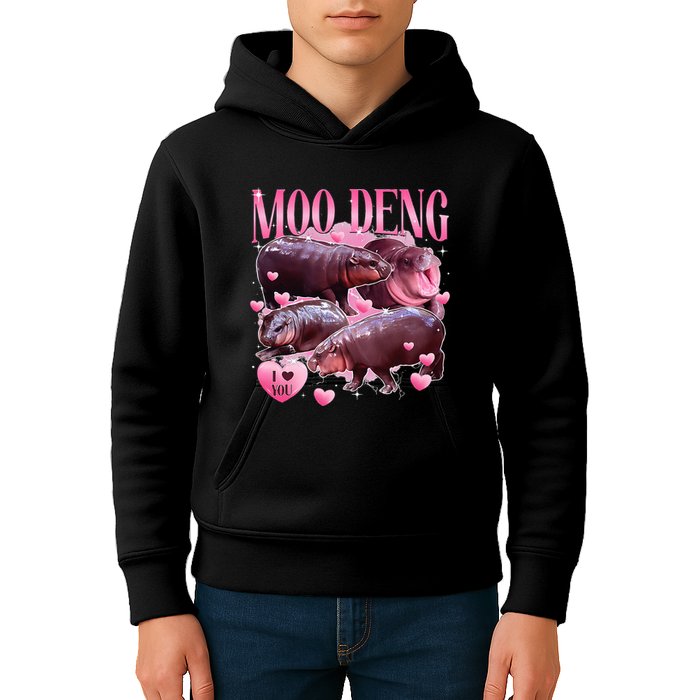 Cute I Love Moo Deng Baby Hippo Moo Deng I Heart Moo Deng Kids Hoodie