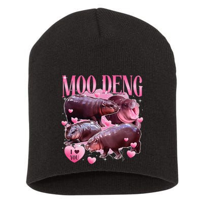 Cute I Love Moo Deng Baby Hippo Moo Deng I Heart Moo Deng Short Acrylic Beanie